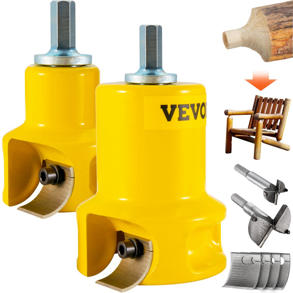 VEVOR Tenon Cutter, 1\"/25.4mm & 2\"/50.8mm Diameter, with Dual Curved Blades & Button Screws Home Master Kit, Premium Aluminum & Steel Log Furniture Cutter, Commercial Beginner’s Tool for Home DIY 
