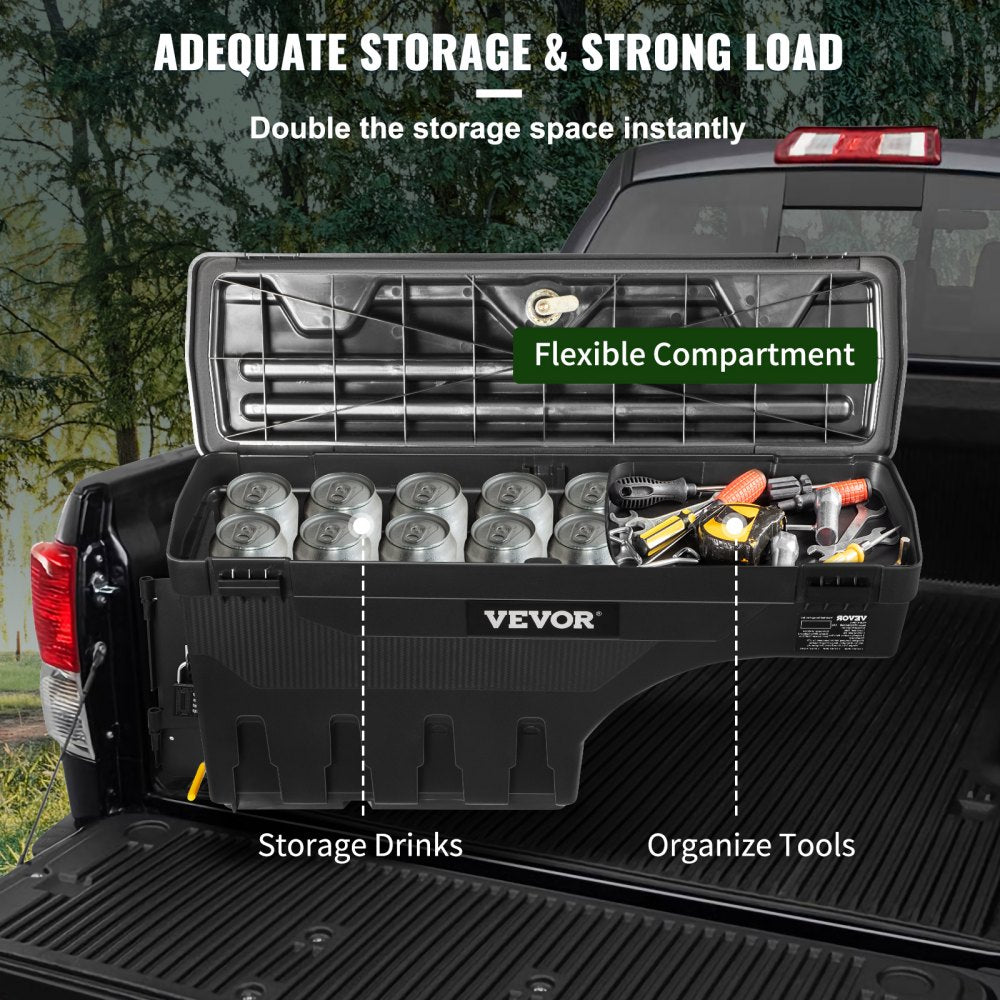 VEVOR Truck Bed Storage Box, Lockable Lid, Waterproof ABS Wheel Well Tool Box 6.6 Gal/20 L with Password Padlock, Compatible with Tundra 2007-2021, Driver Side, Black 