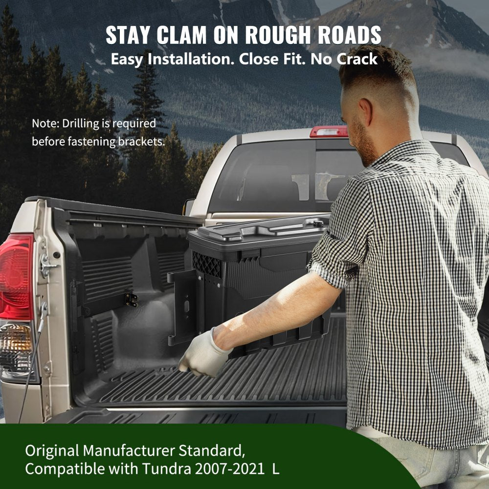 VEVOR Truck Bed Storage Box, Lockable Lid, Waterproof ABS Wheel Well Tool Box 6.6 Gal/20 L with Password Padlock, Compatible with Tundra 2007-2021, Driver Side, Black 