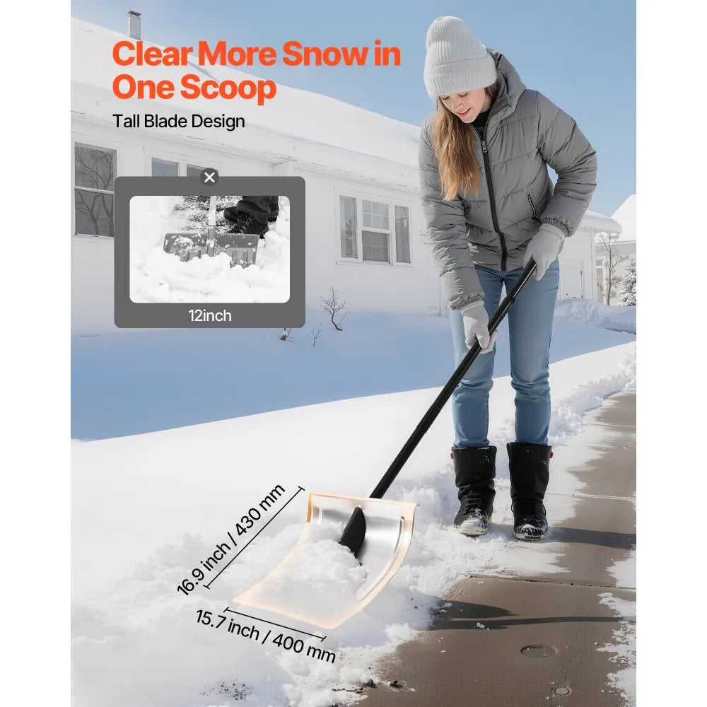 16-Inch Aluminum Snow Shovel with Non-Slip Grip for Driveways