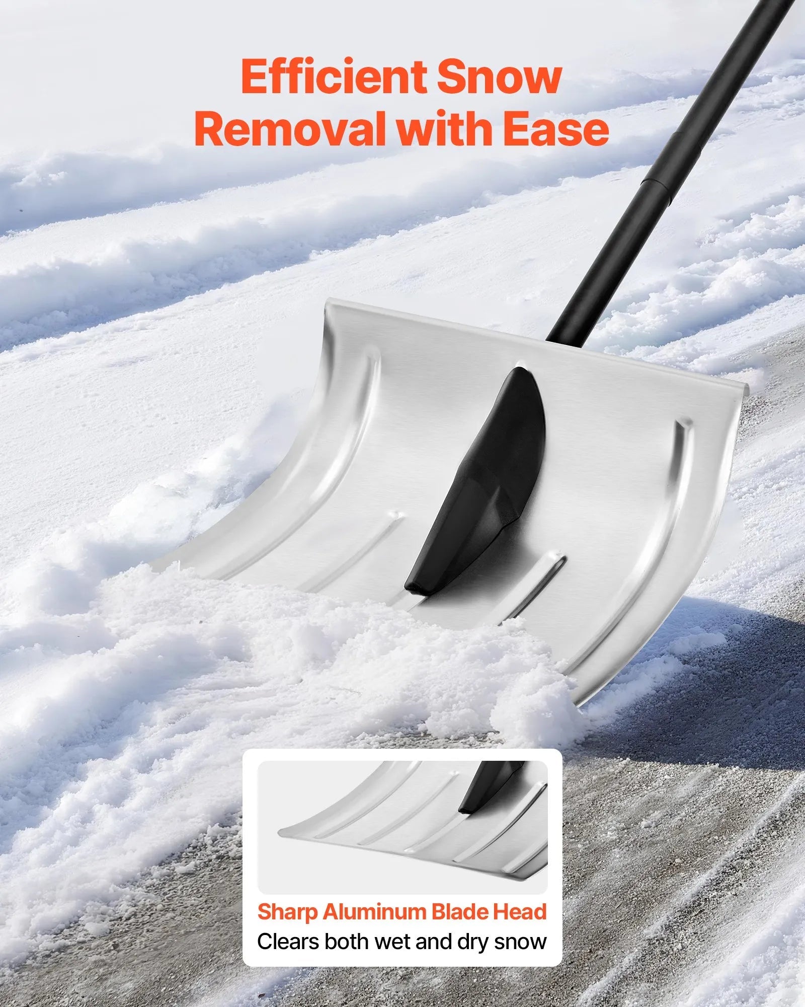 VEVOR Snow Shovel for Driveway, 16 in Wide Aluminum Alloy Snow Shovel, Non Slip Grip, Large Capacity Snowplow Shovels, Detachable & Lightweight Snows Removal Tool for Garden Car Camping Outdoors 