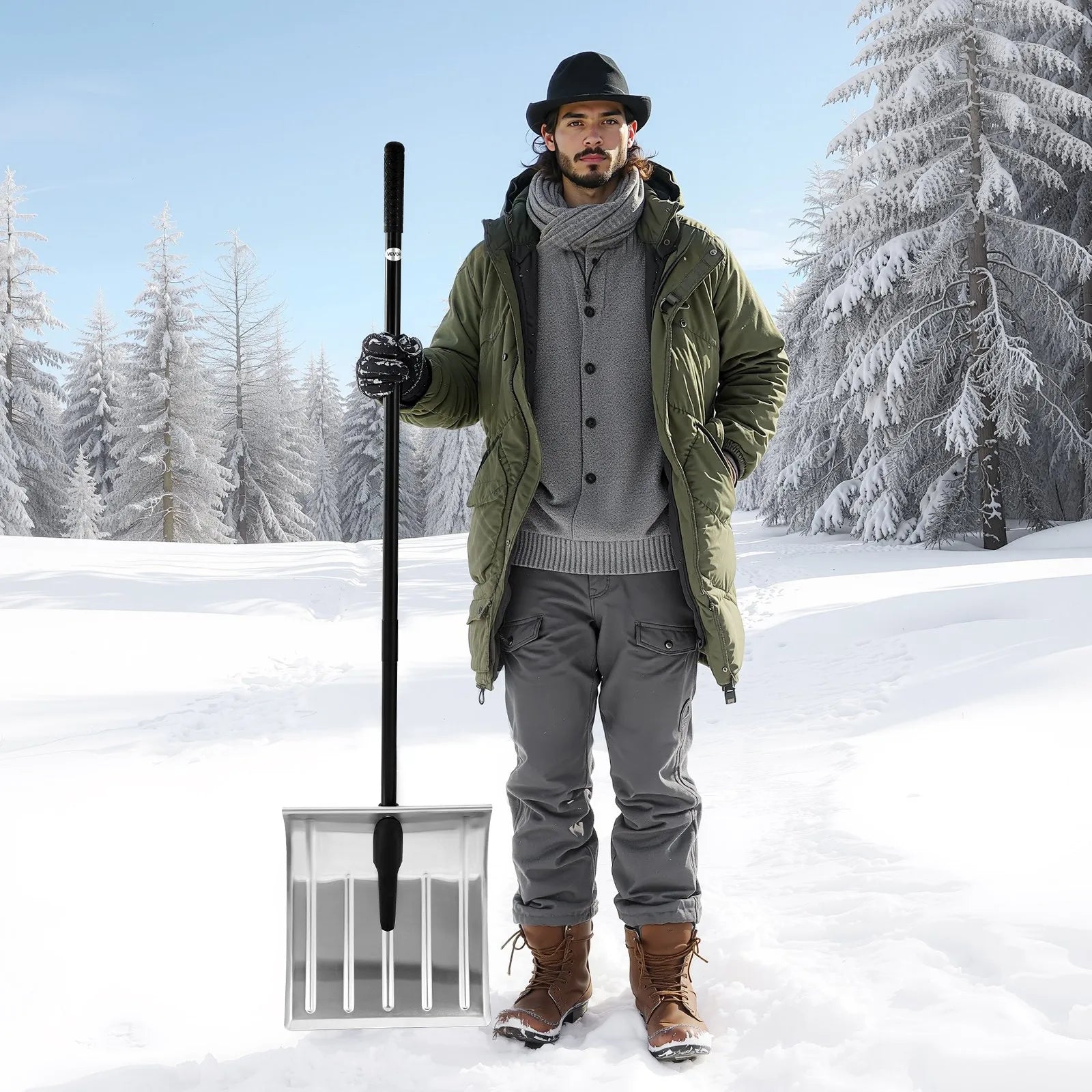 VEVOR Snow Shovel for Driveway, 16 in Wide Aluminum Alloy Snow Shovel, Non Slip Grip, Large Capacity Snowplow Shovels, Detachable & Lightweight Snows Removal Tool for Garden Car Camping Outdoors 