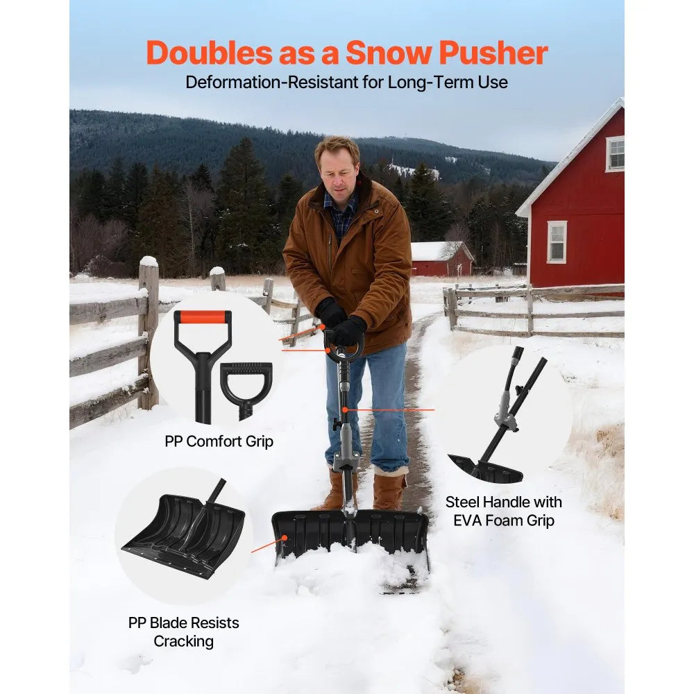 18-Inch Plastic Snow Shovel with D-Shaped Assist Handles and Non-Slip Grip