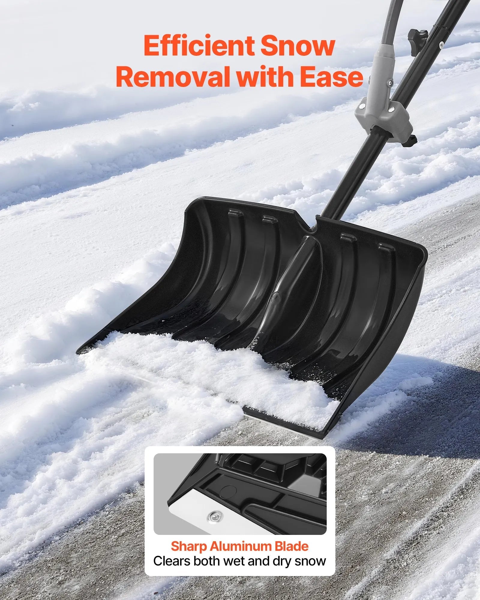 VEVOR Snow Shovel for Driveway, 18 in Wide Plastic Snow Shovel with Assist D-shaped Handles, Non Slip Grip, Large Capacity Snowplow Shovels, Lightweight Snows Removal Tool for Garden Car Camping 