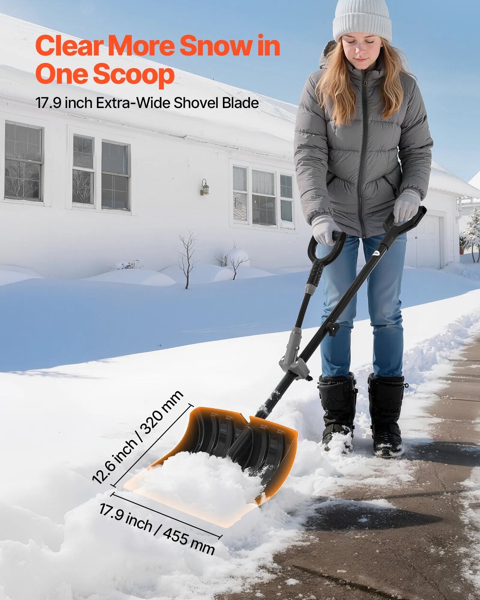 VEVOR Snow Shovel for Driveway, 18 in Wide Plastic Snow Shovel with Assist D-shaped Handles, Non Slip Grip, Large Capacity Snowplow Shovels, Lightweight Snows Removal Tool for Garden Car Camping 