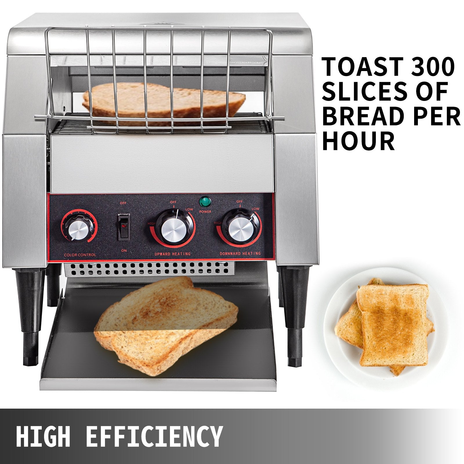 VEVOR Commercial Conveyor Toaster 2200W, Electric Heavy Duty Stainless Steel 300PCS/Hour, Commercial Bread Toaster Sliver 110V for Restaurant Breakfast 