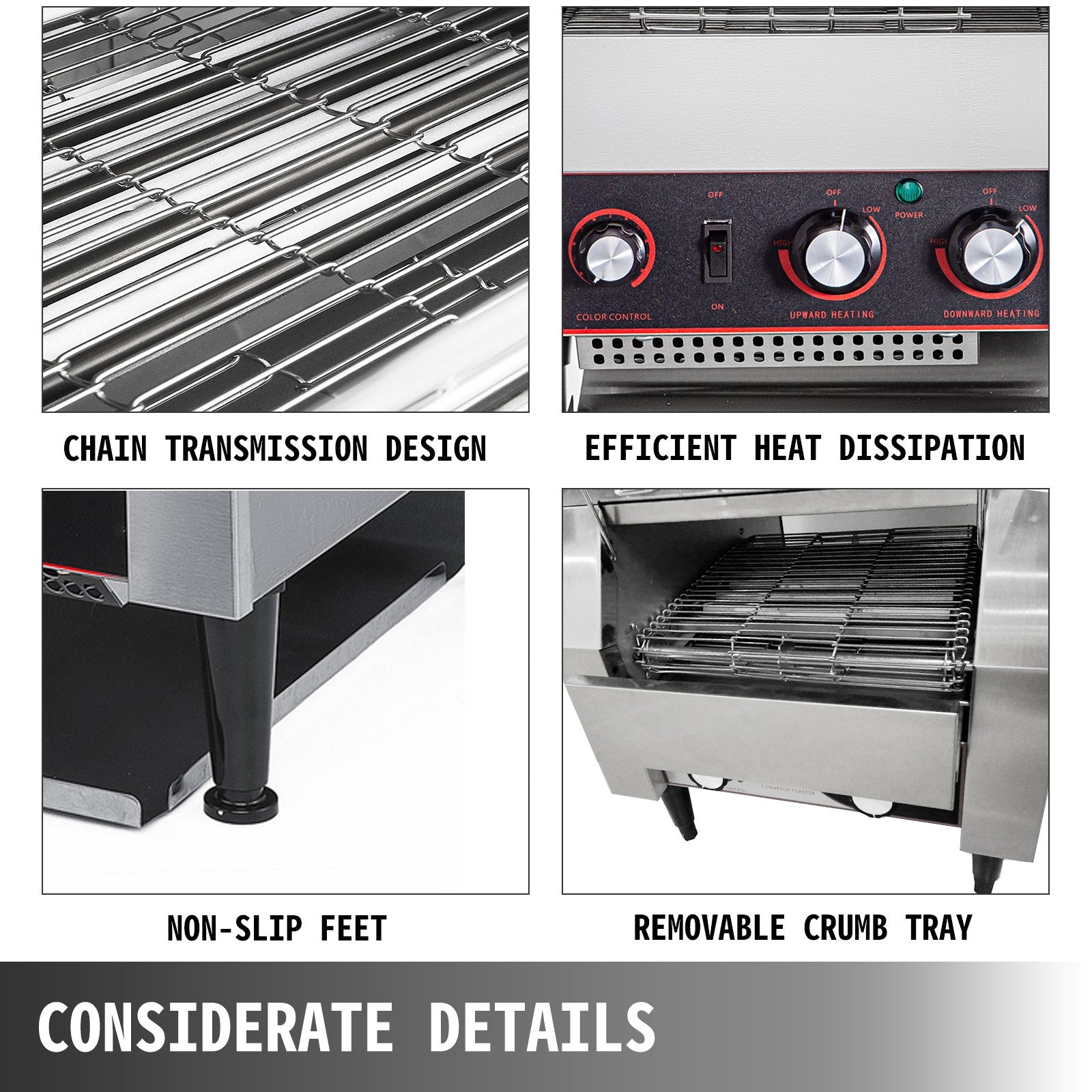 VEVOR Commercial Conveyor Toaster 2200W, Electric Heavy Duty Stainless Steel 300PCS/Hour, Commercial Bread Toaster Sliver 110V for Restaurant Breakfast 