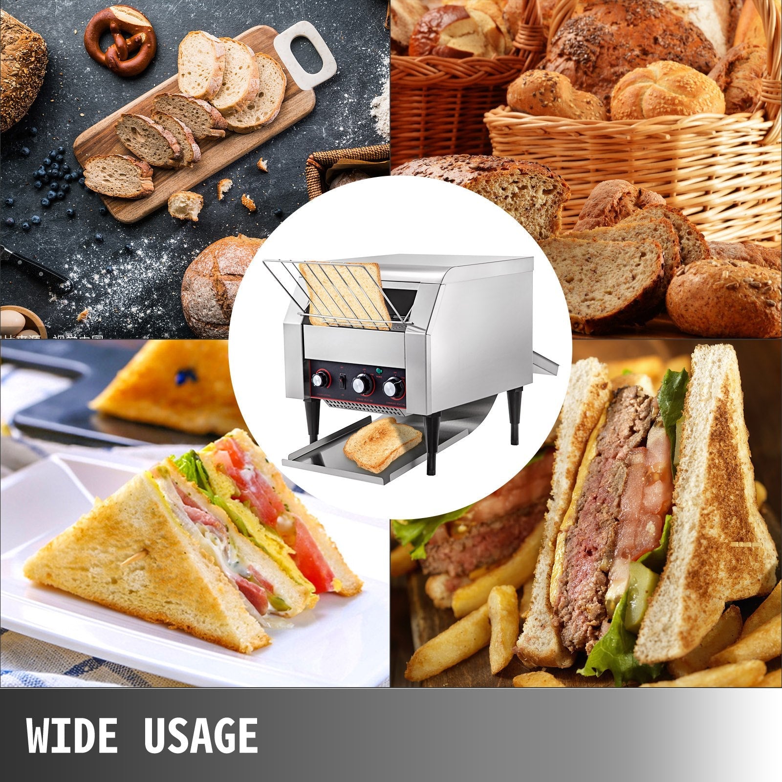 VEVOR Commercial Conveyor Toaster 2200W, Electric Heavy Duty Stainless Steel 300PCS/Hour, Commercial Bread Toaster Sliver 110V for Restaurant Breakfast 