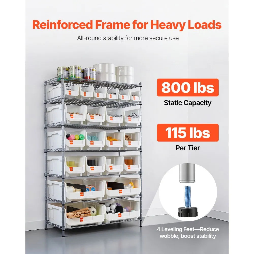 VEVOR 7-Tier Rolling Bin Storage Rack with 22 Organizer Bins, Mobile Steel Wire Shelving System on Wheels, Heavy-Duty Garage Storage Organizer for Warehouse, Office, Classroom & Workshop