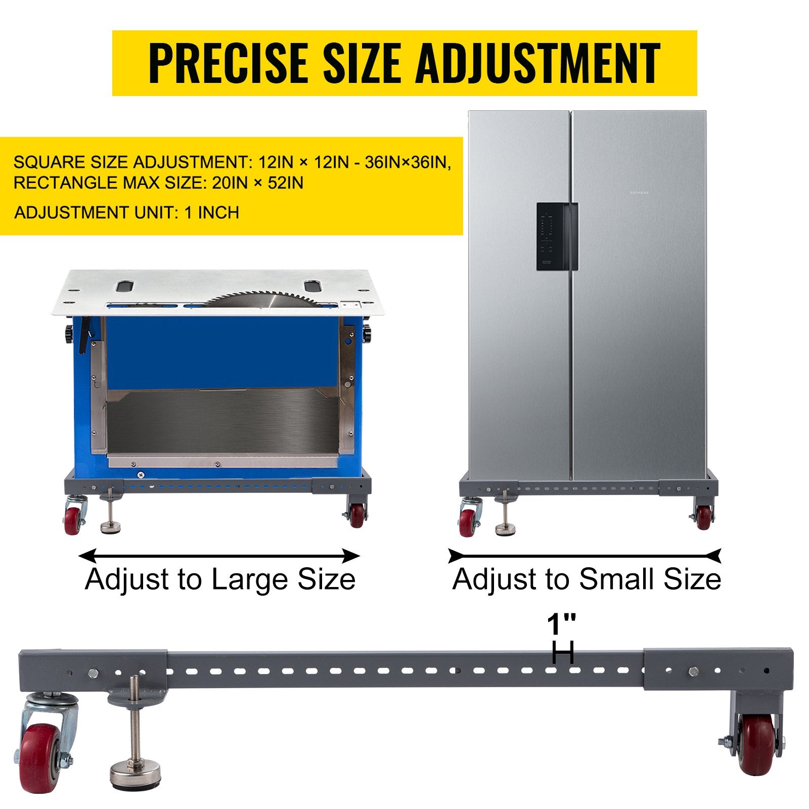 VEVOR Adjustable Universal Mobile Base PM-2500 Heavy-Duty Mobile Base Rolling Mobile Base, Used for Mobilizing Large Power Tools, Table Saws, Drill Press, Planers, Jointers, Fridge and Washing Machine 