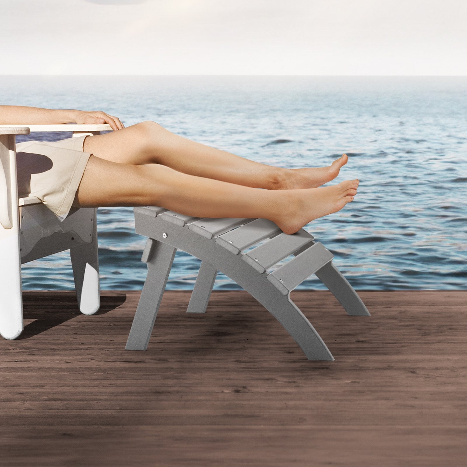 VEVOR Adirondack Ottoman 21.5L x 18.9W x 14.8H Inch HDPE Folding Footrest Gray 