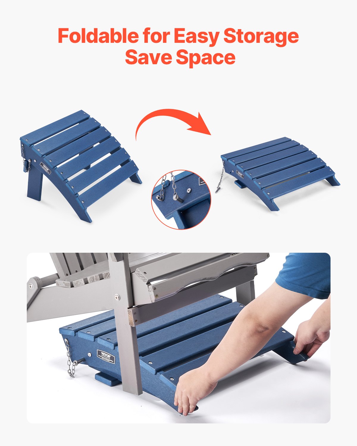 VEVOR Adirondack Ottoman 15.7L x 18.9W x 13H Inch HDPE Folding Footrest Blue 