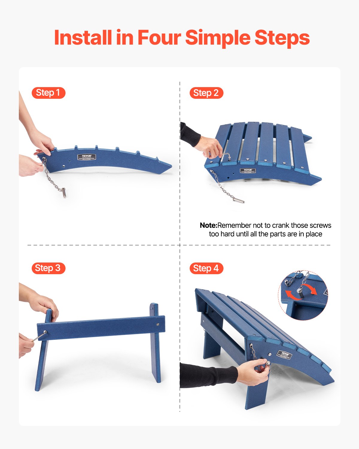 VEVOR Adirondack Ottoman 15.7L x 18.9W x 13H Inch HDPE Folding Footrest Blue 