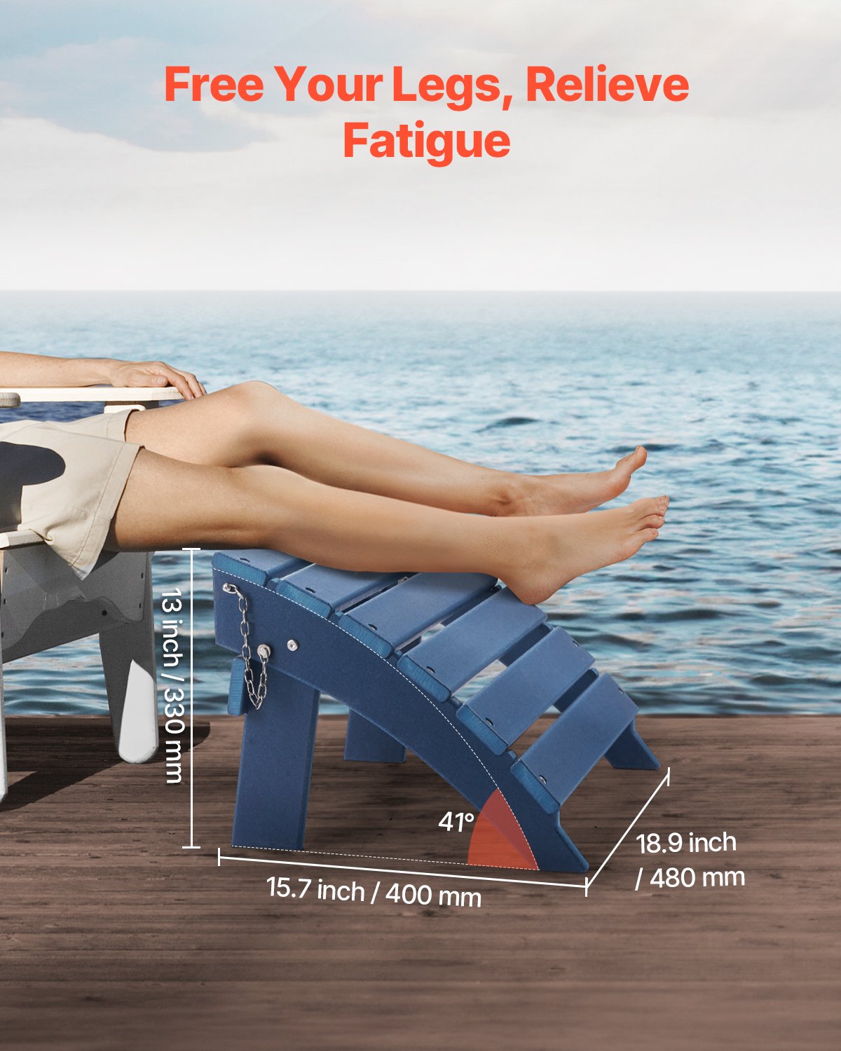 VEVOR Adirondack Ottoman 15.7L x 18.9W x 13H Inch HDPE Folding Footrest Blue 