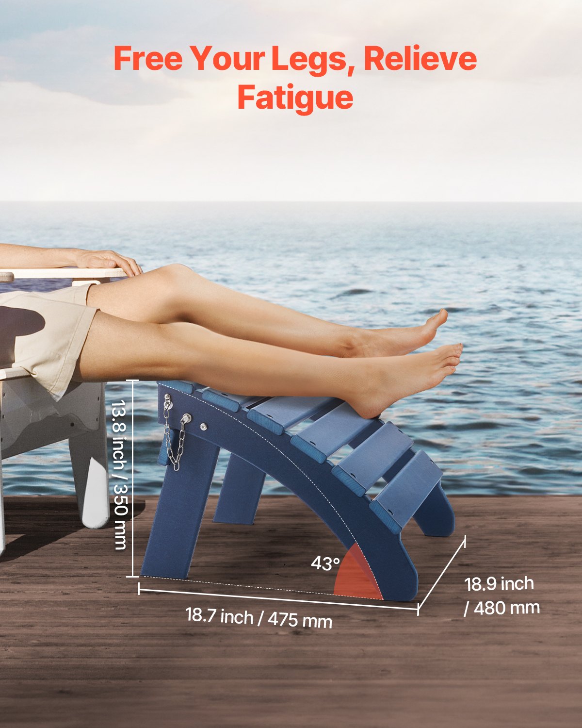 VEVOR Adirondack Ottoman 18.7L x 18.9W x 13.8H Inch HDPE Folding Footrest Blue 