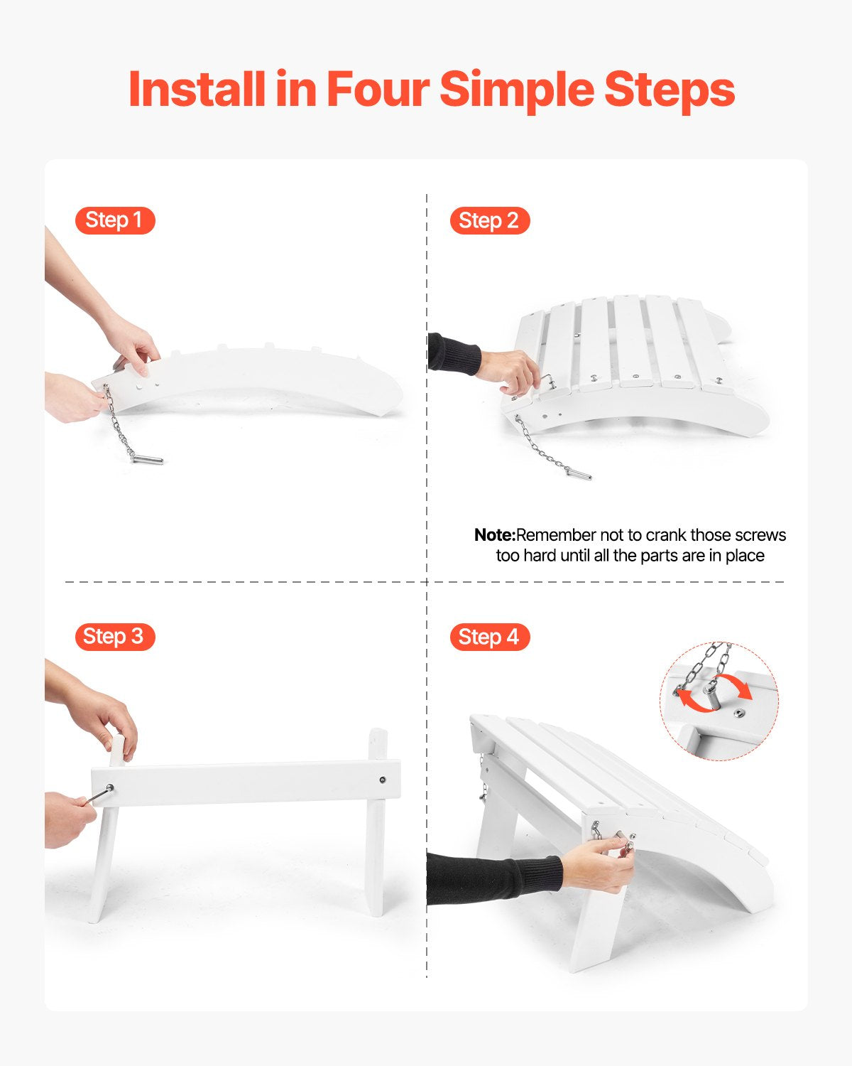 VEVOR Adirondack Ottoman 17.7L x 19.7W x 13.8H Inch HDPE Folding Footrest White 