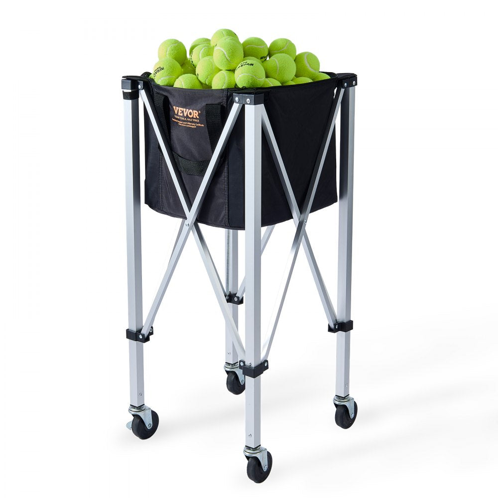 VEVOR Foldable Tennis Ball Hopper, Holds 150 Tennis Balls, Lightweight Aluminum Alloy Tennis Ball Basket Cart with Wheels, Removable Bag, Carry Bag, Portable Sports Teaching Cart for Tennis Player 