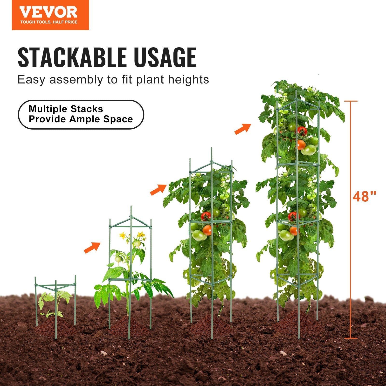VEVOR 6 Packs Tomato Cages for Garden 48" Tomato Plant Stakes Support Cage 