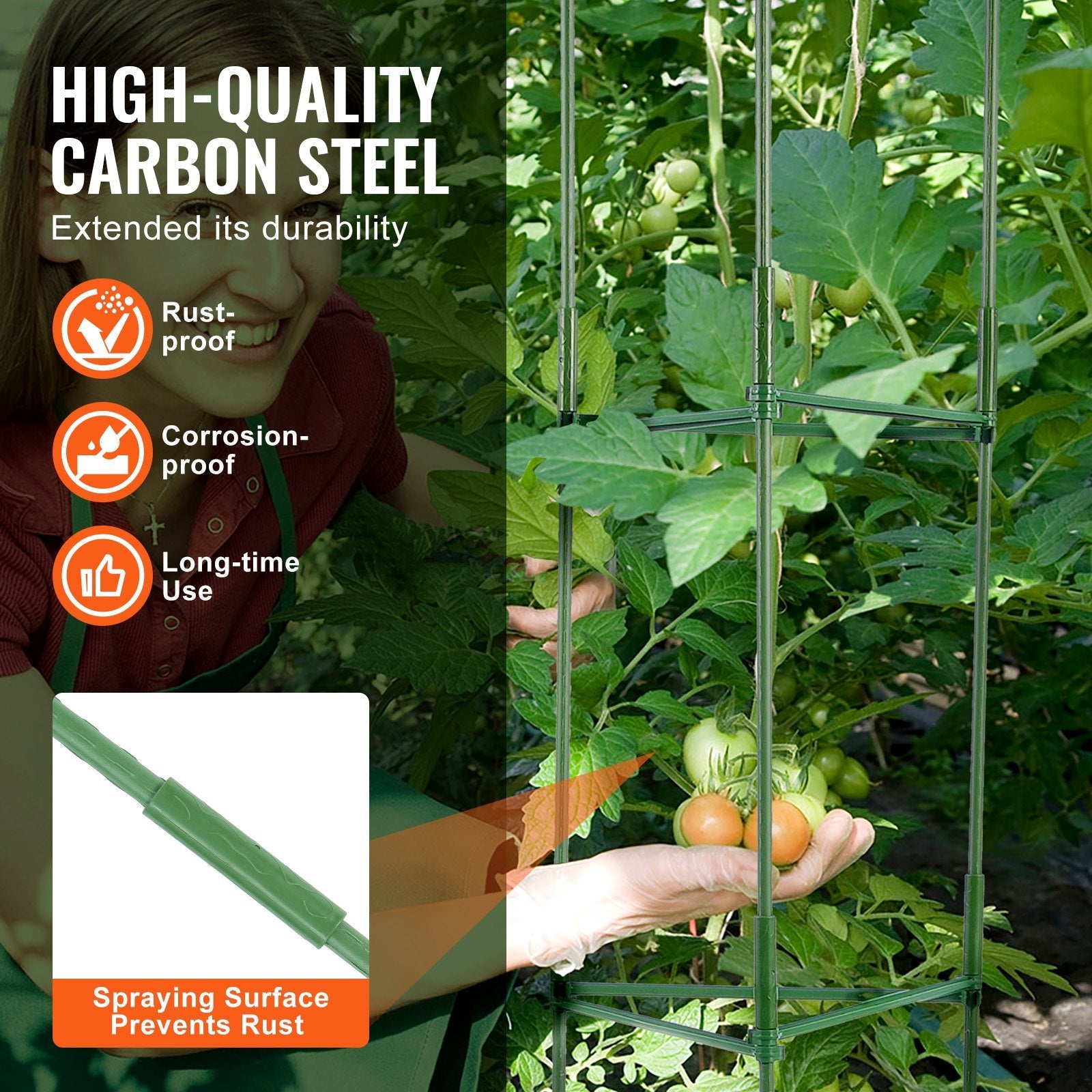 VEVOR 6 Packs Tomato Cages for Garden 48" Tomato Plant Stakes Support Cage 