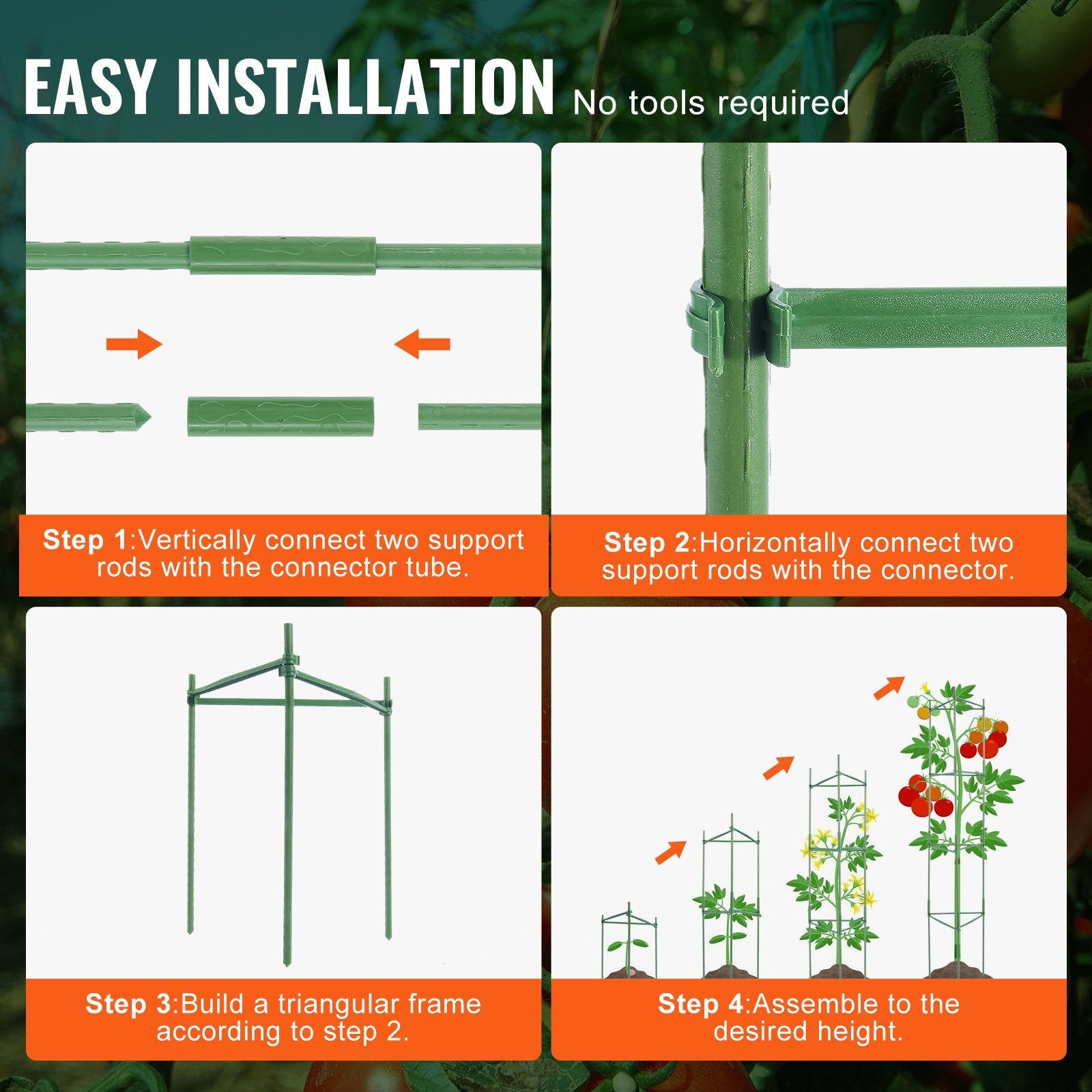 VEVOR 6 Packs Tomato Cages for Garden 48" Tomato Plant Stakes Support Cage 