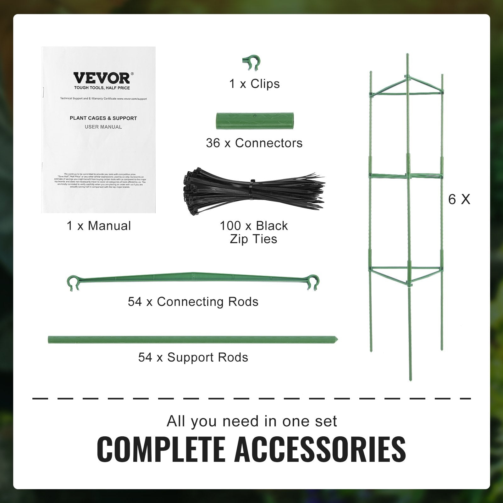 VEVOR 6 Packs Tomato Cages for Garden 48" Tomato Plant Stakes Support Cage 