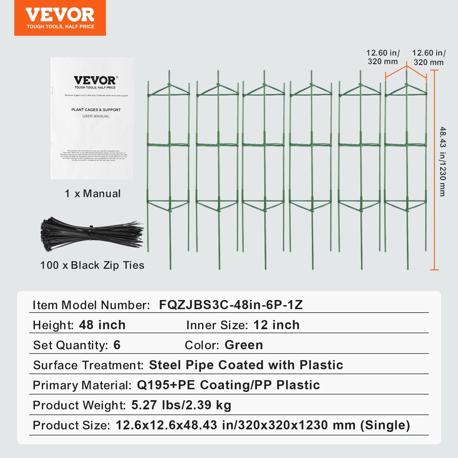 VEVOR 6 Packs Tomato Cages for Garden 48" Tomato Plant Stakes Support Cage 