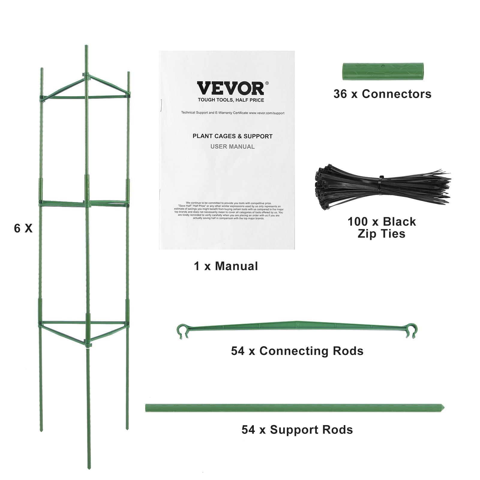 VEVOR 6 Packs Tomato Cages for Garden 48" Tomato Plant Stakes Support Cage 