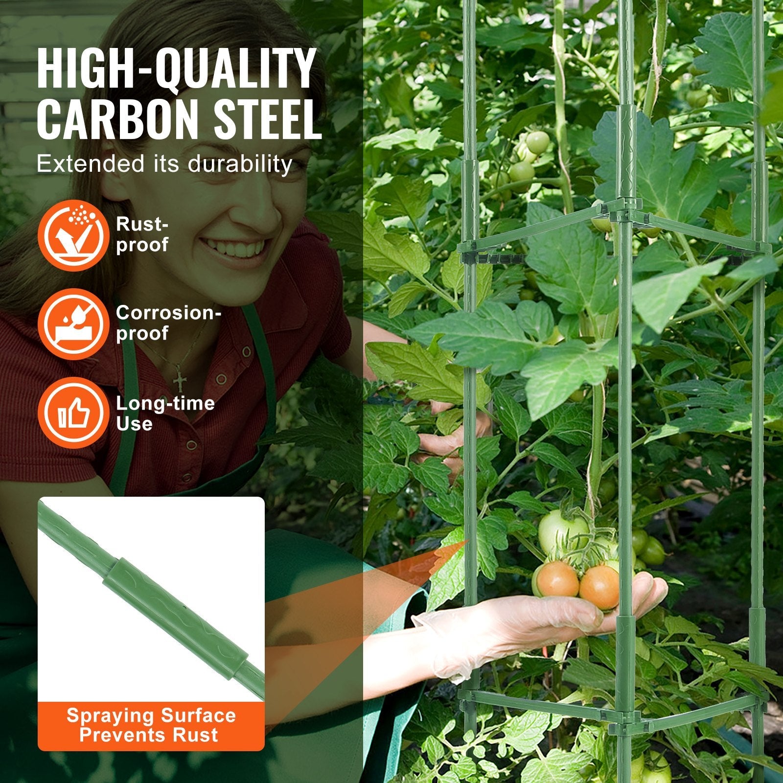 VEVOR 4 Packs Tomato Cages for Garden 63" Tomato Plant Stakes Support Cage 