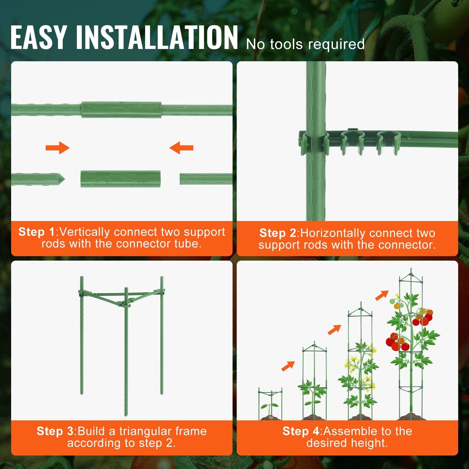VEVOR 4 Packs Tomato Cages for Garden 63" Tomato Plant Stakes Support Cage 