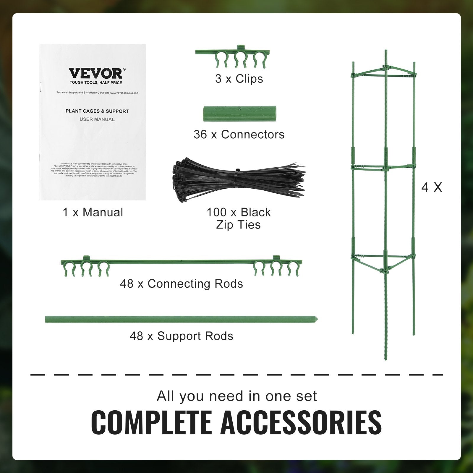 VEVOR 4 Packs Tomato Cages for Garden 63" Tomato Plant Stakes Support Cage 