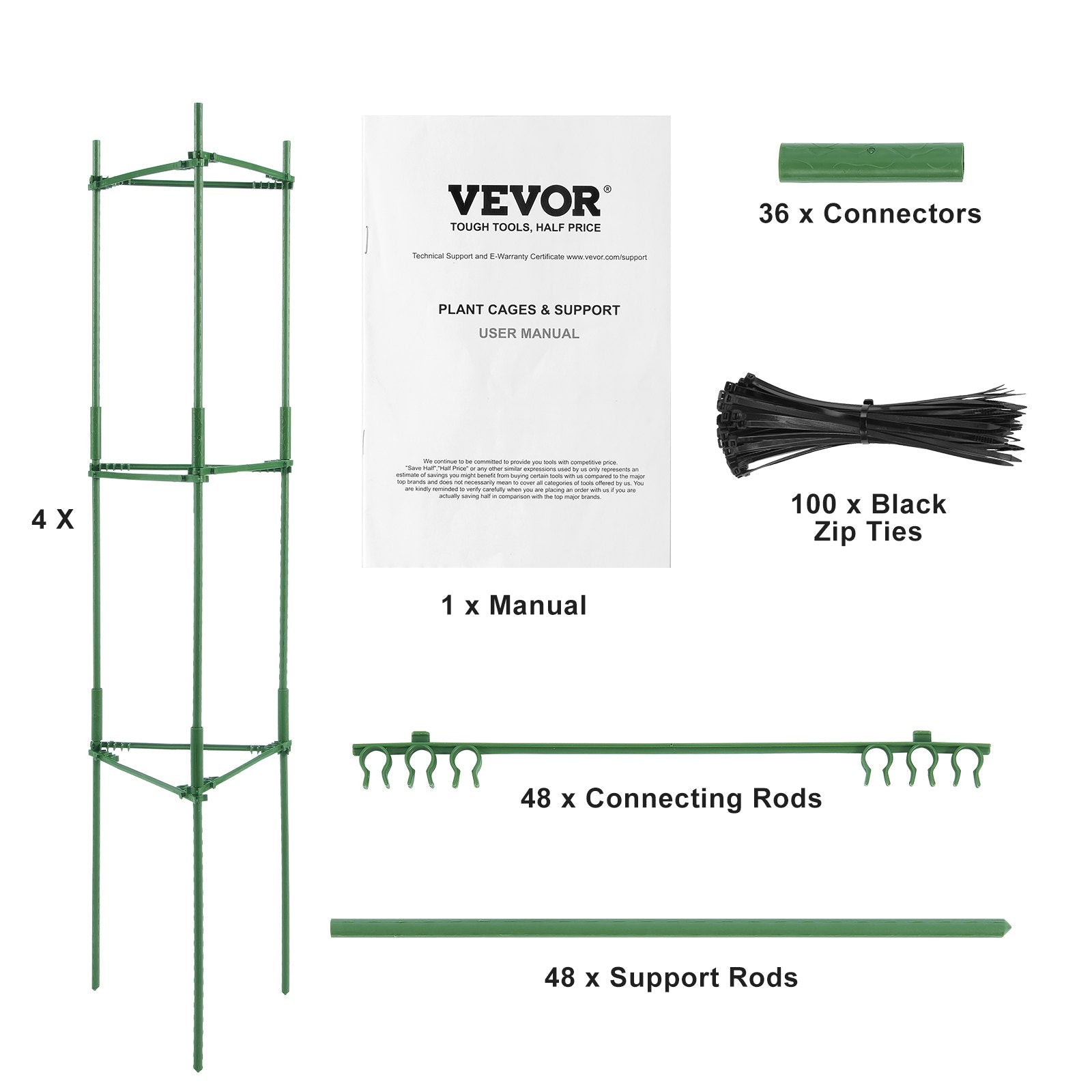 VEVOR 4 Packs Tomato Cages for Garden 63" Tomato Plant Stakes Support Cage 