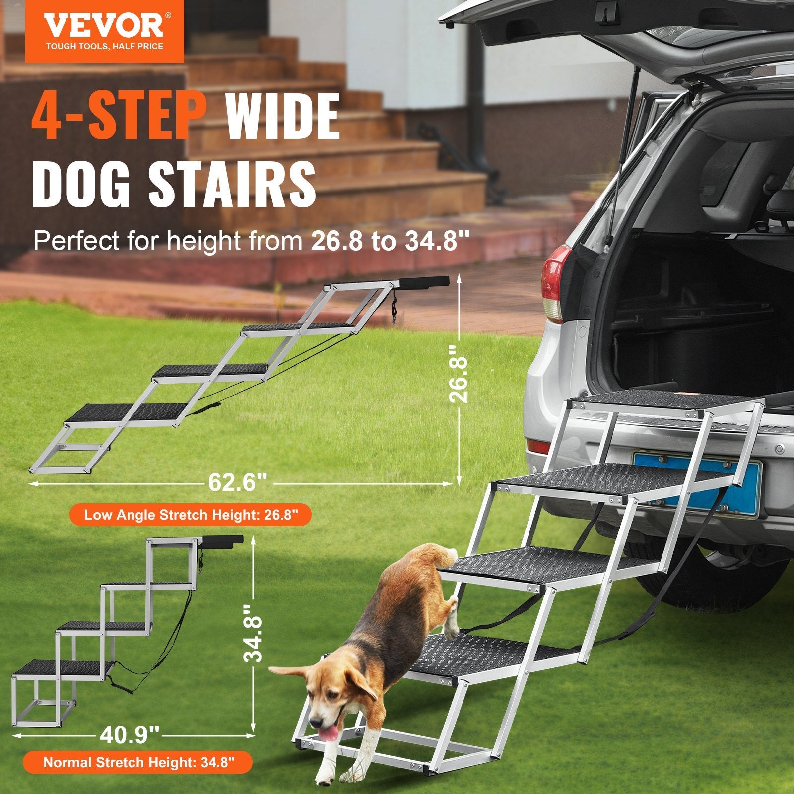 VEVOR Dog Stair for Cars 4-step Folding Dog Steps Aluminum Loads up to 250 lbs 
