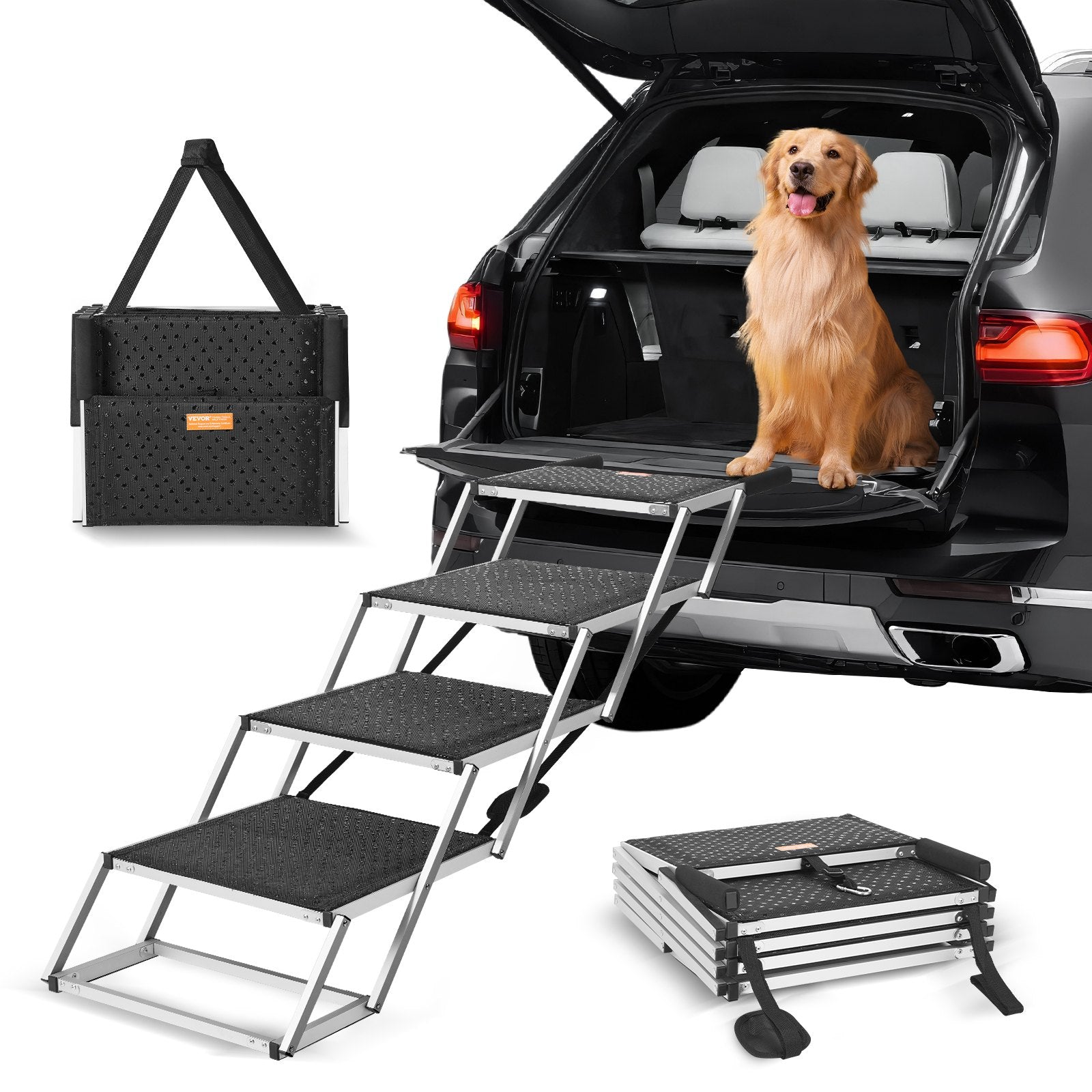 VEVOR Dog Stair for Cars 4-step Folding Dog Steps Aluminum Loads up to 250 lbs 