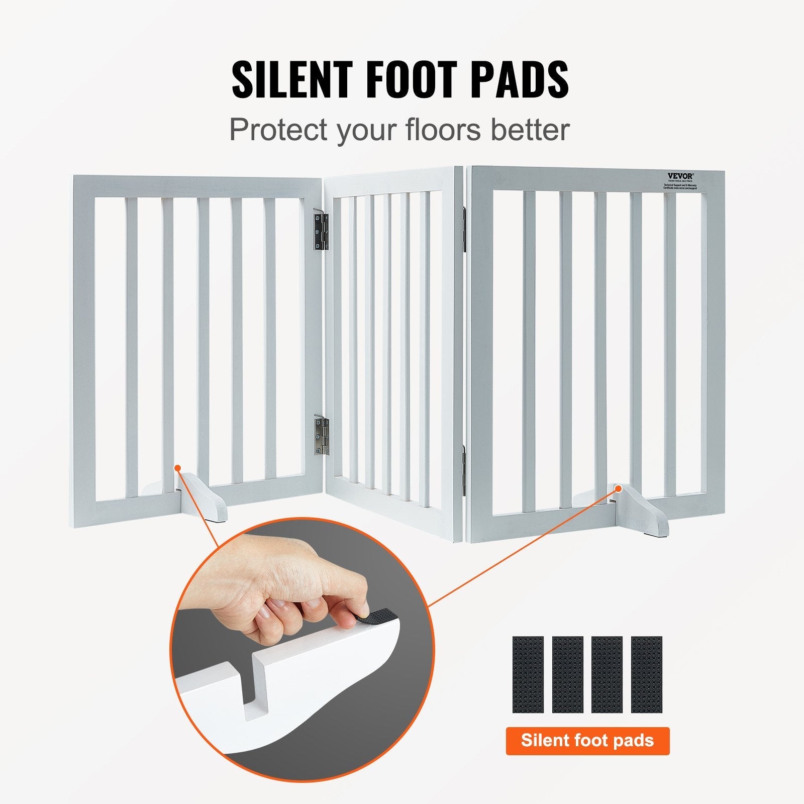 VEVOR Free Standing Dog Gate, 24" H x 60" W Freestanding Pet Gate, 3 Panels Foldable Dog Gate for Wide and Narrow Passageways, Expandable Dog Barrier with Silent Foot Support for Indoor, White 
