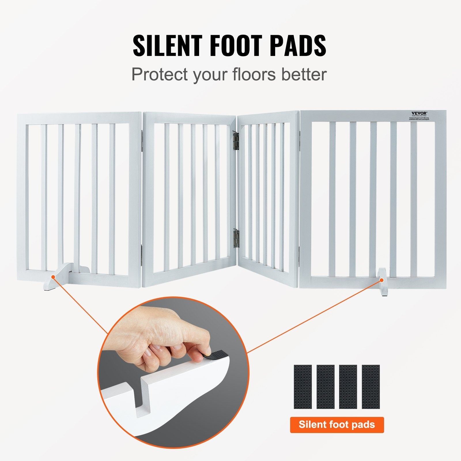 VEVOR Free Standing Dog Gate, 24" H x 80.3" W Freestanding Pet Gate, 4 Panels Foldable Dog Gate for Wide and Narrow Passageways, Expandable Dog Barrier with Silent Foot Support for Indoor, White 