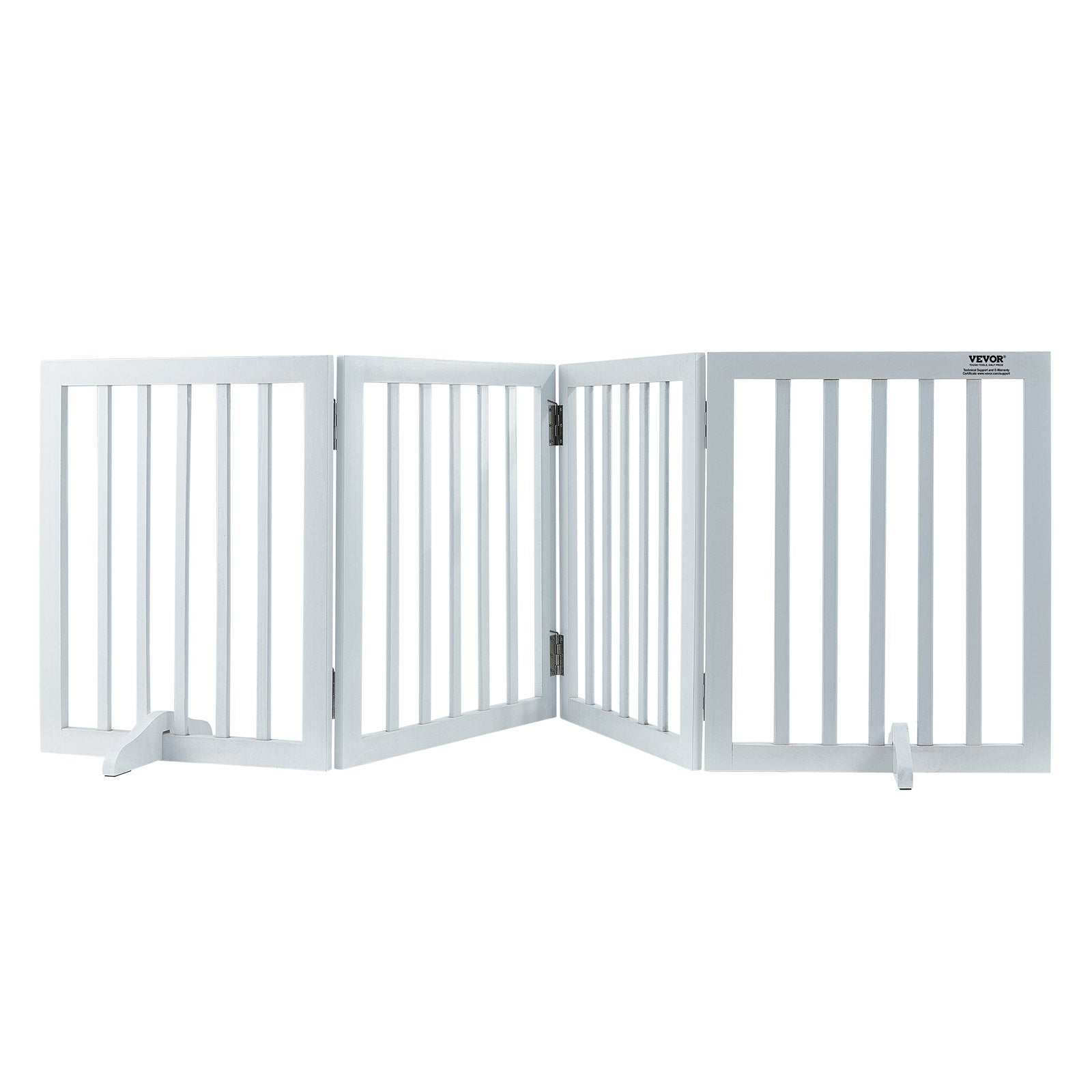 VEVOR Free Standing Dog Gate, 24" H x 80.3" W Freestanding Pet Gate, 4 Panels Foldable Dog Gate for Wide and Narrow Passageways, Expandable Dog Barrier with Silent Foot Support for Indoor, White 