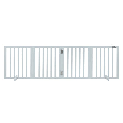 VEVOR Free Standing Dog Gate, 24" H x 80.3" W Freestanding Pet Gate, 4 Panels Foldable Dog Gate for Wide and Narrow Passageways, Expandable Dog Barrier with Silent Foot Support for Indoor, White 