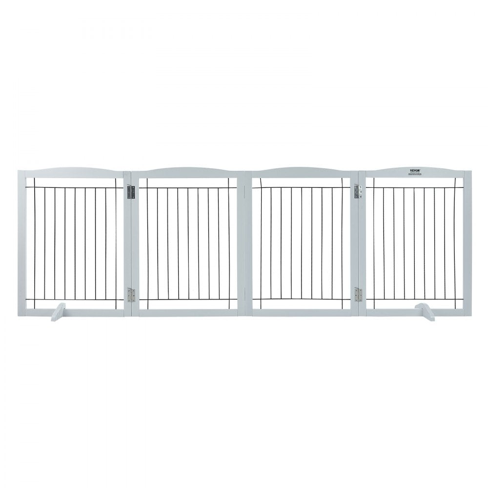 VEVOR Free Standing Dog Gate, 32" H x 96.5" W Freestanding Pet Gate, 4 Panels Foldable Dog Gate for Wide and Narrow Passageways, Expandable Dog Barrier with Silent Foot Support for Indoor, White 