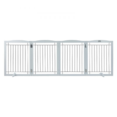 VEVOR Free Standing Dog Gate, 32" H x 96.5" W Freestanding Pet Gate, 4 Panels Foldable Dog Gate for Wide and Narrow Passageways, Expandable Dog Barrier with Silent Foot Support for Indoor, White 