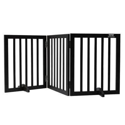 VEVOR Free Standing Dog Gate, 24" H x 60" W Freestanding Pet Gate, 3 Panels Foldable Dog Gate for Wide and Narrow Passageways, Expandable Dog Barrier with Silent Foot Support for Indoor, Brown 