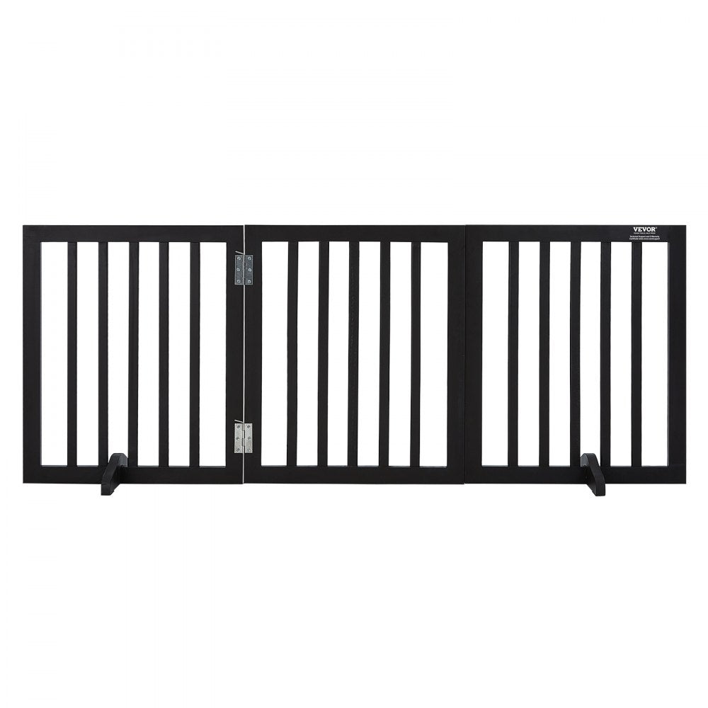 VEVOR Free Standing Dog Gate, 24" H x 60" W Freestanding Pet Gate, 3 Panels Foldable Dog Gate for Wide and Narrow Passageways, Expandable Dog Barrier with Silent Foot Support for Indoor, Brown 