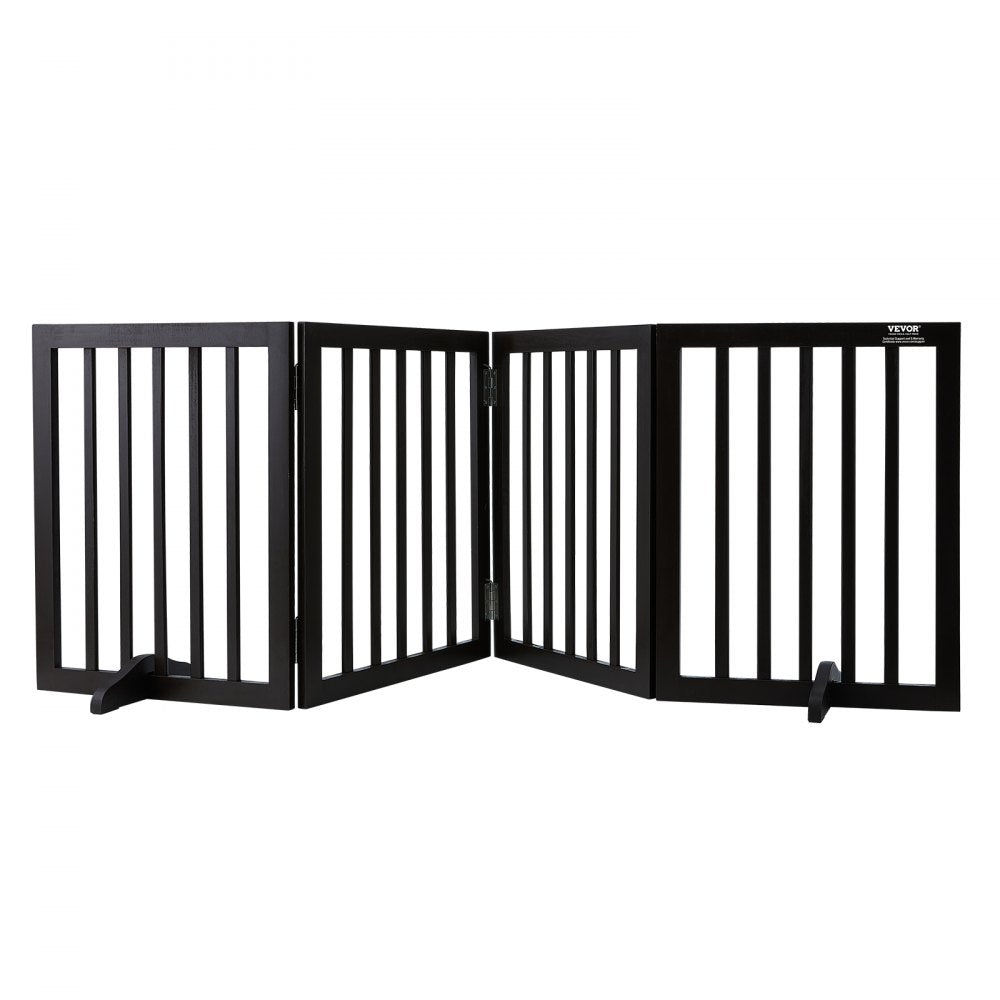 VEVOR Free Standing Dog Gate, 24" H x 80.3" W Freestanding Pet Gate, 4 Panels Foldable Dog Gate for Wide and Narrow Passageways, Expandable Dog Barrier with Silent Foot Support for Indoor, Brown 