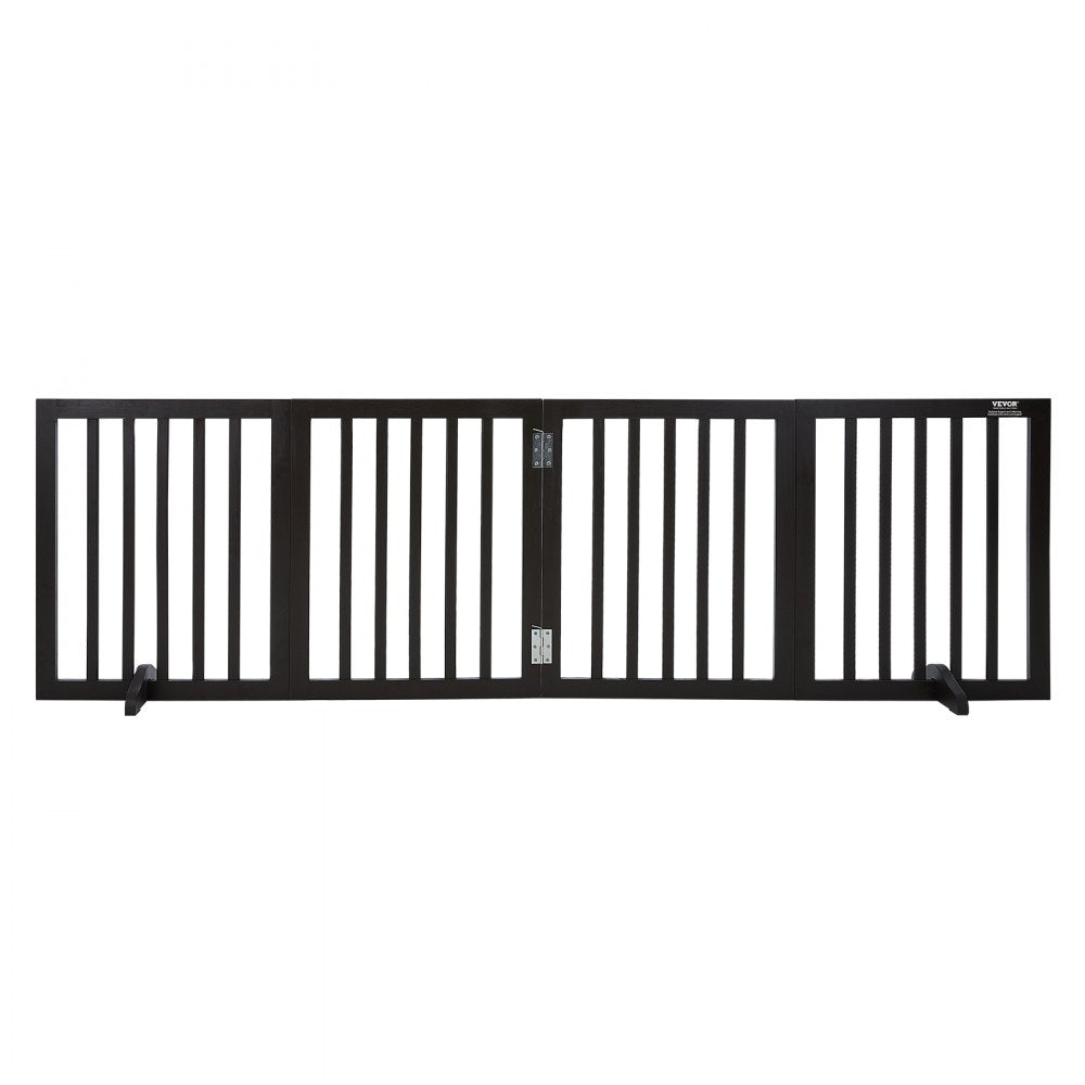 VEVOR Free Standing Dog Gate, 24" H x 80.3" W Freestanding Pet Gate, 4 Panels Foldable Dog Gate for Wide and Narrow Passageways, Expandable Dog Barrier with Silent Foot Support for Indoor, Brown 