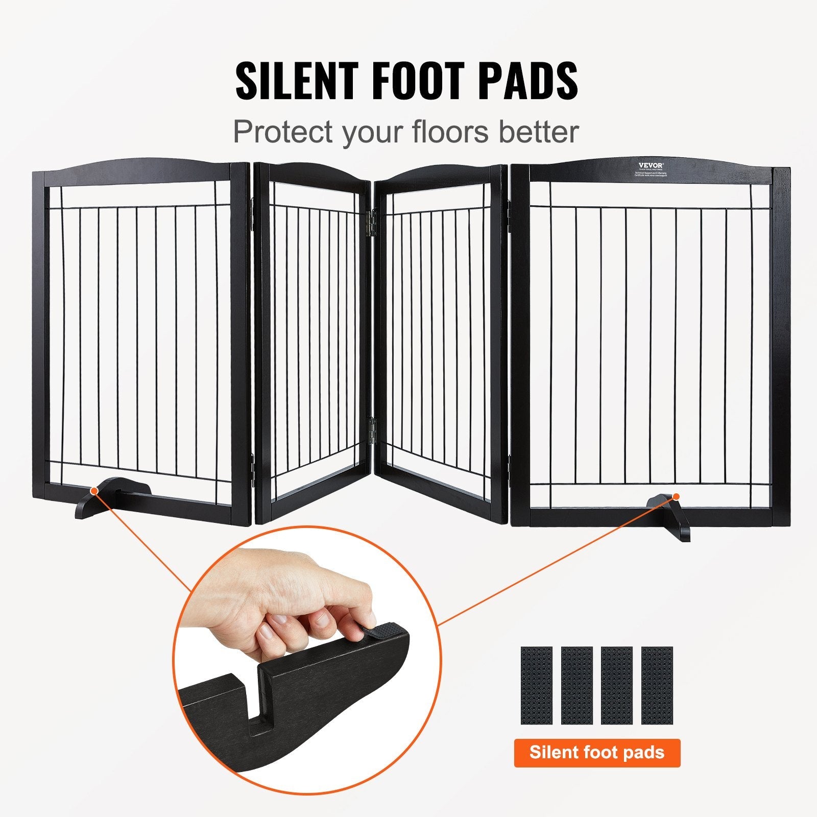 VEVOR Free Standing Dog Gate, 32" H x 96.5" W Freestanding Pet Gate, 4 Panels Foldable Dog Gate for Wide and Narrow Passageways, Expandable Dog Barrier with Silent Foot Support for Indoor, Brown 
