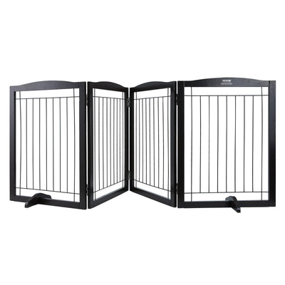 VEVOR Free Standing Dog Gate, 32" H x 96.5" W Freestanding Pet Gate, 4 Panels Foldable Dog Gate for Wide and Narrow Passageways, Expandable Dog Barrier with Silent Foot Support for Indoor, Brown 