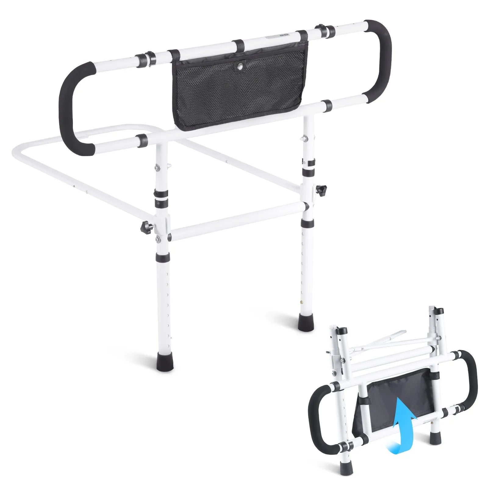 VEVOR Bed Rails for Elderly Adults, 180° Foldable Bed Assist Rails for Seniors, 450LBS Loading Bed Side Rails Bed Cane with 4-Level Adjustable Handle, Storage Pocket Fits King Queen Full Twin Bed