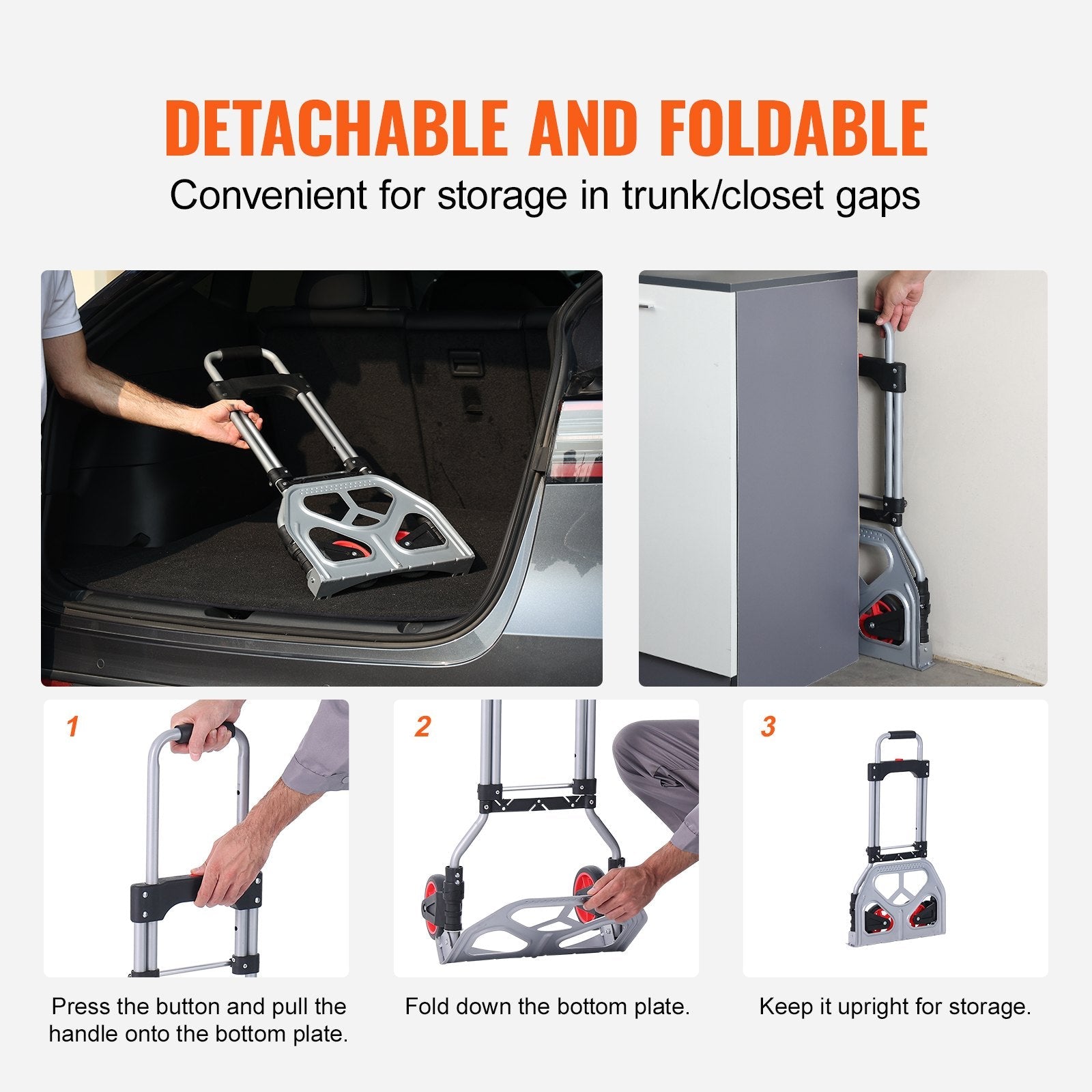 VEVOR Folding Hand Truck, 176 lbs Load Capacity, Aluminum Portable Cart, Convertible Hand Truck and Dolly with Telescoping Handle and Rubber Wheels, Ultra Lightweight Super Strong for Moving Warehouse 