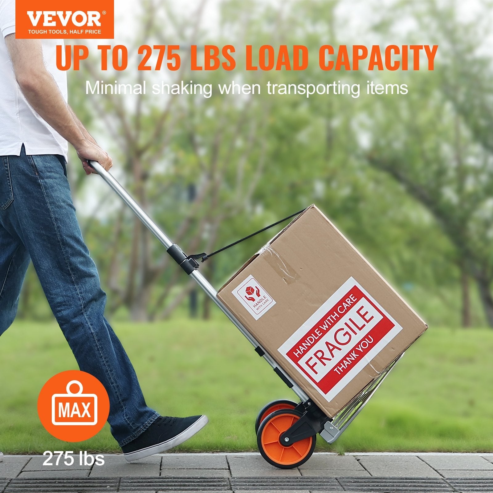 VEVOR Folding Hand Truck, 275 lbs Load Capacity, Aluminum Portable Cart, Convertible Hand Truck and Dolly with Telescoping Handle and PP+TPR Wheels, Ultra Lightweight Super Strong for Moving Warehouse 