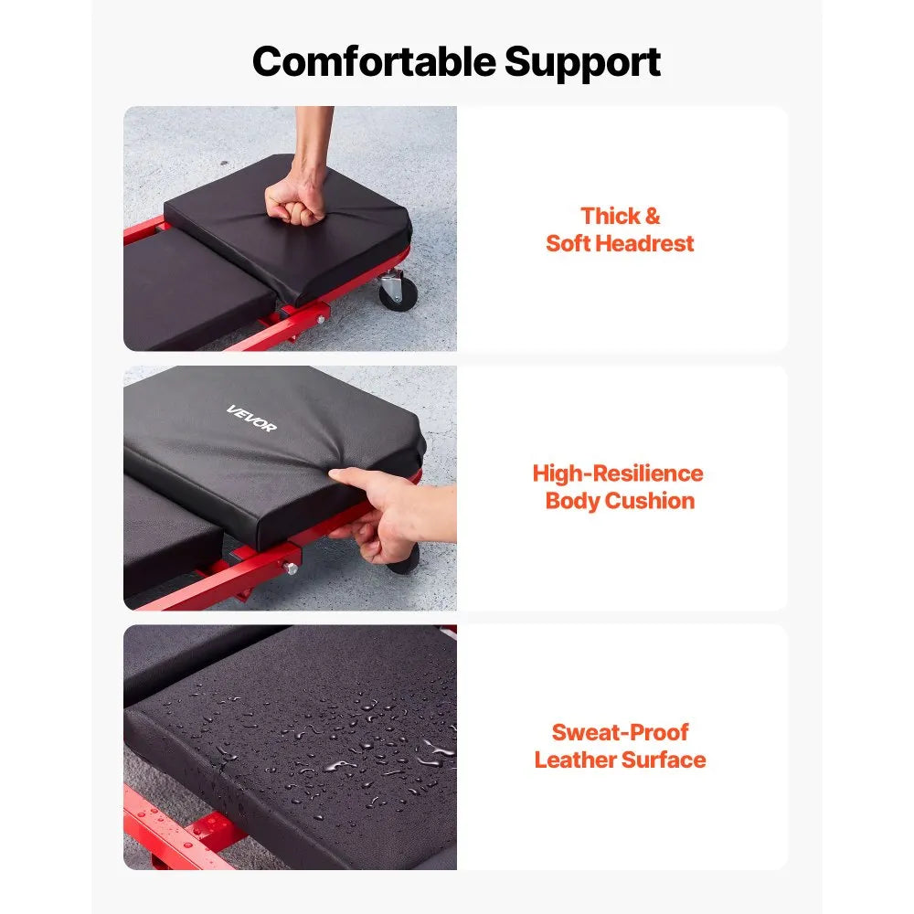 VEVOR 40" 2-in-1 Folding Mechanic Creeper & Rolling Garage Seat – 450 lb Capacity