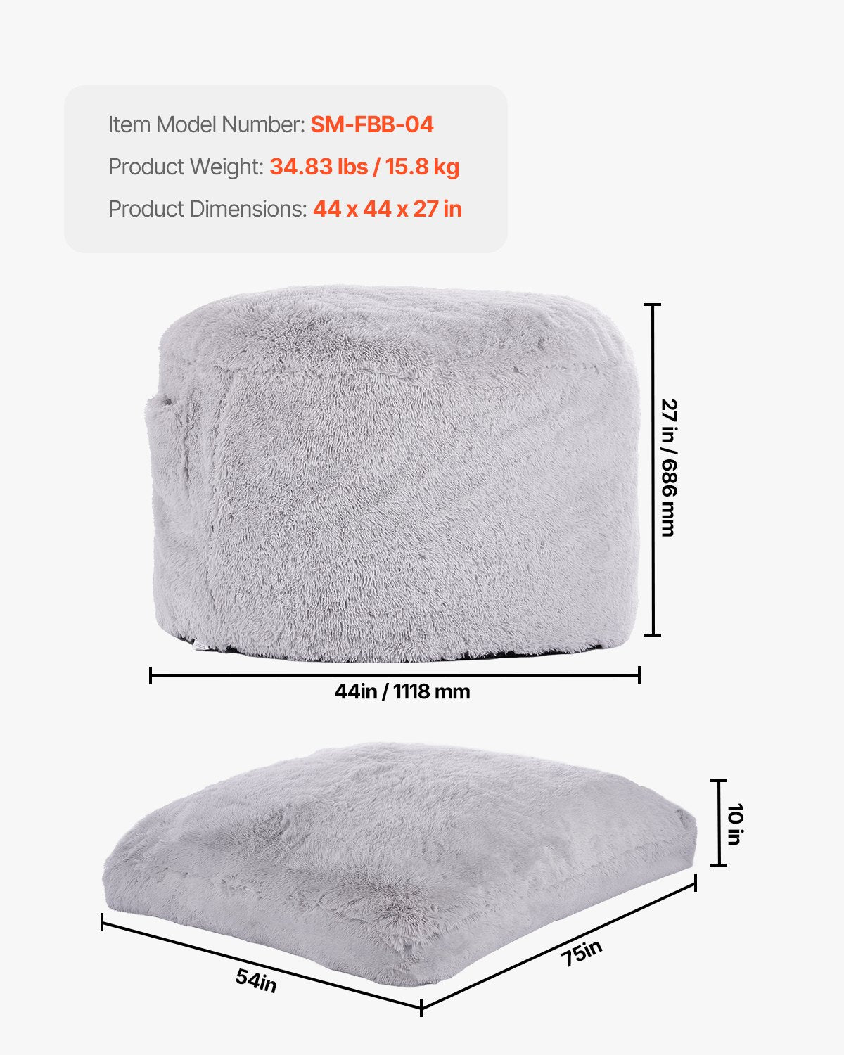 VEVOR Bean Bag Bed Chair Convertible from Chair to Lounge or Mattress Grey-Full 